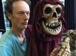 Jonny Hoskins with 'Bones' puppet in The Sea rehearsal